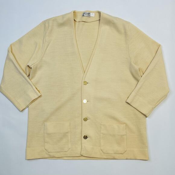 St Croix Knits Cardigan Sweater Mens 2XL Beige 100% Merino Wool Gold Buttons USA - Picture 1 of 14
